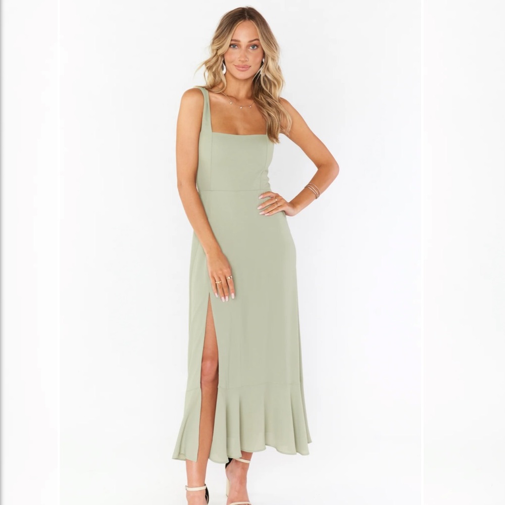 NWT Show me your Mumu Claire Midi Wedding Bridesmaid Dress Moss Crisp Green XS